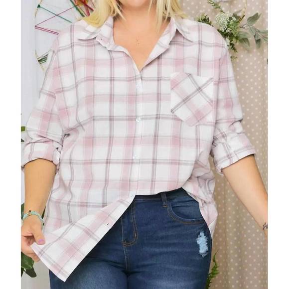 NEW ADORA check flannel shacket plus in mauve - Picture 1 of 2
